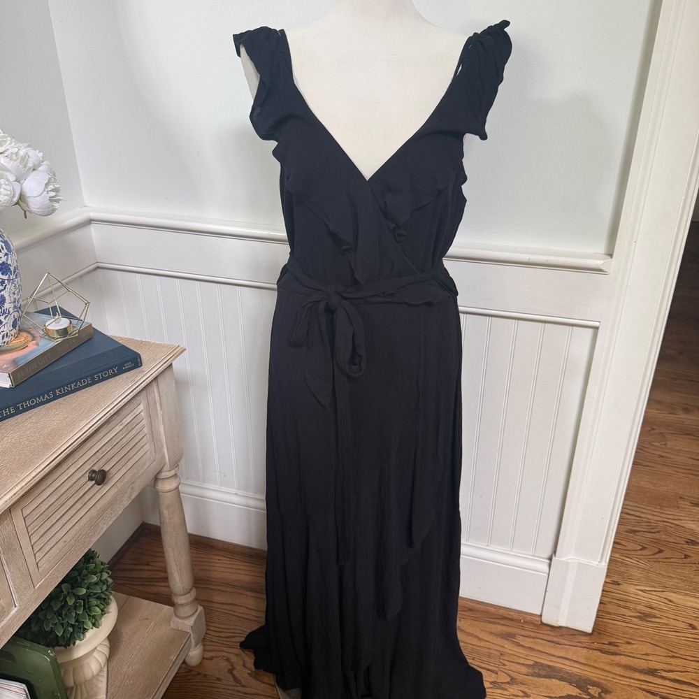 Sofia Jeans by Sofia Vergara Black‎ Ruffle Wrap Maxi Dress Womens Medium NWT
